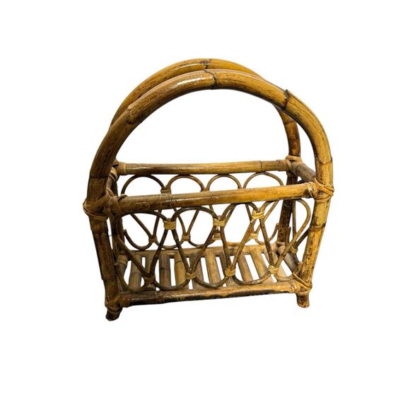 Vintage Rattan Bamboo Magazine Rack Holder - Picture 1 of 3